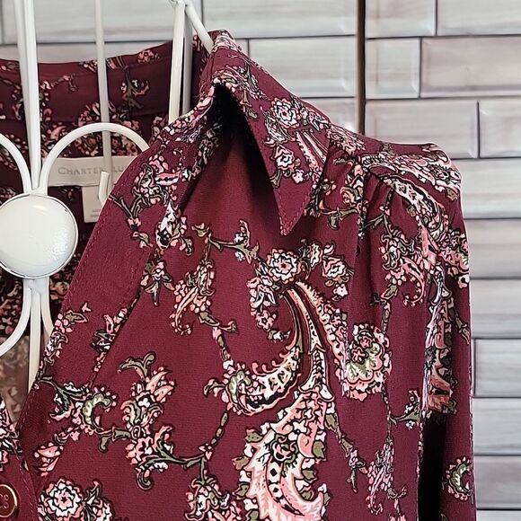 Charter Club carriage red and paisley women's button-down blouse Size M - Picture 4 of 12
